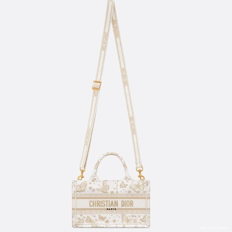 Cheap Zodiac White Mini Strap Tote Butterfly Motif Book Canvas Dior Gold with 0816 Luxury